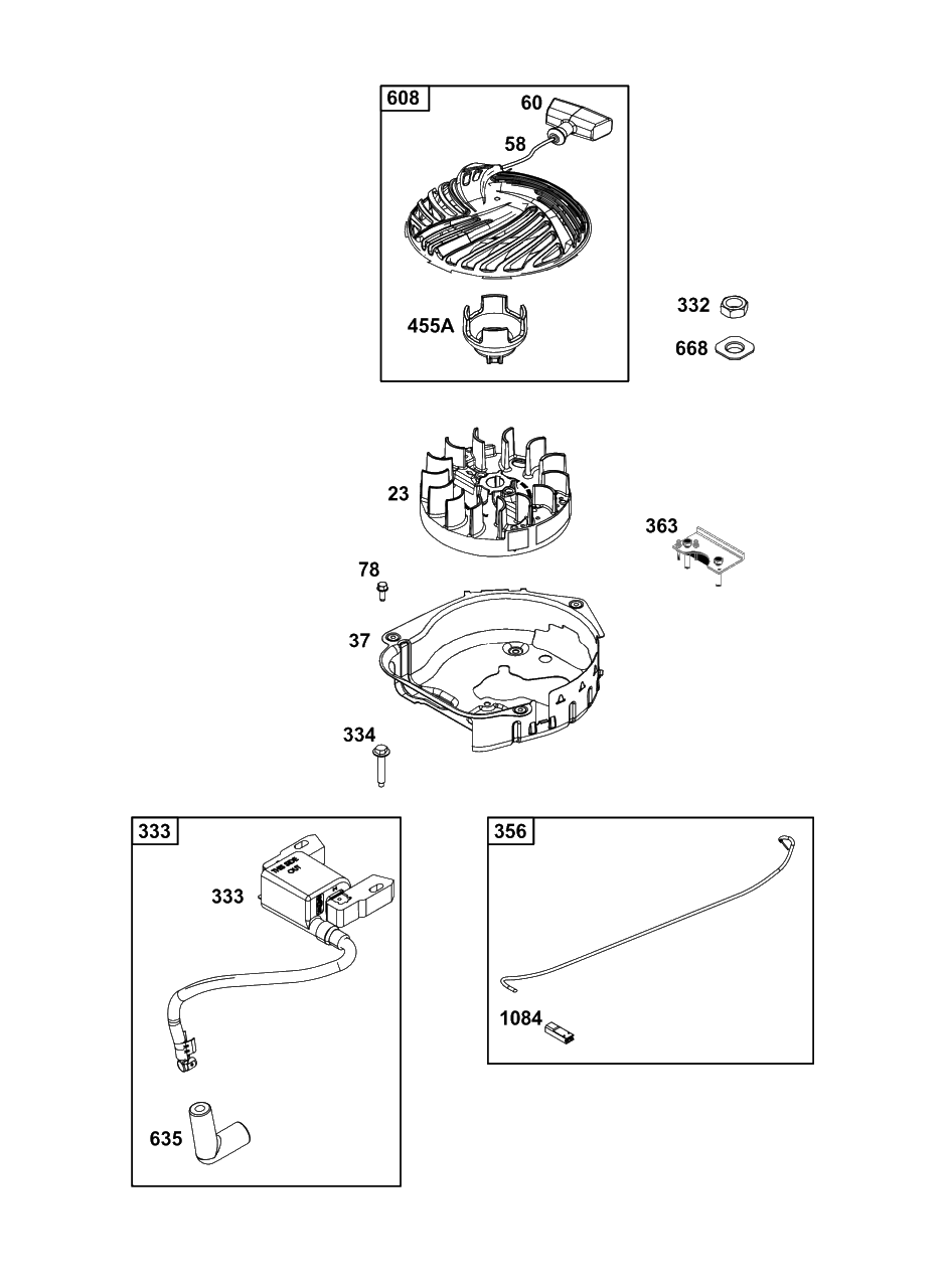 Flywheel, Ignition, And Starter Group Diagram and Parts List for 8P502-0153-F1  Briggs and Stratton Engine